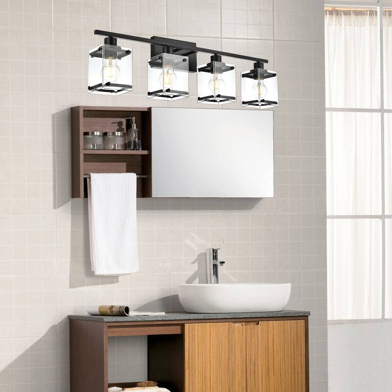 Bathroom Vanity Light Matte Black with Rectangular Clear Glass
