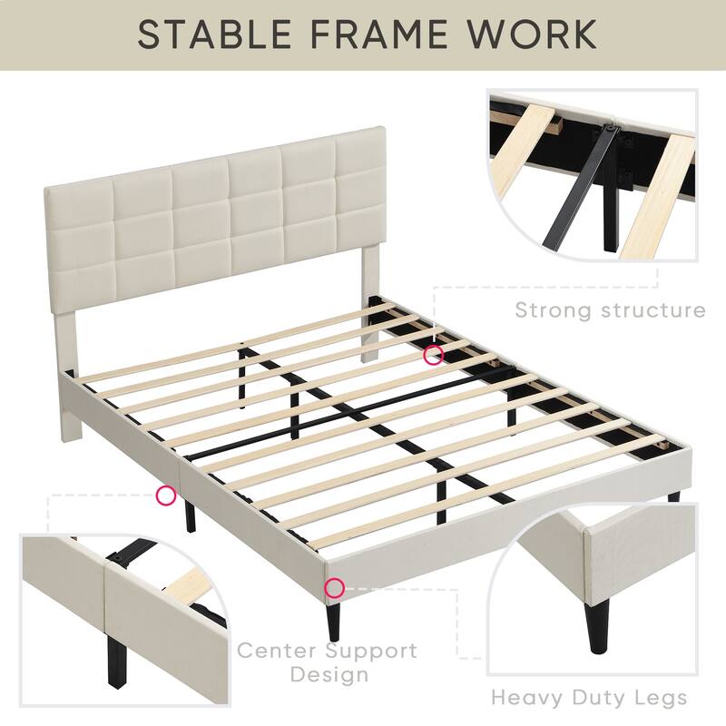 Platform Bed Frame with Fabric Upholstered Headboard