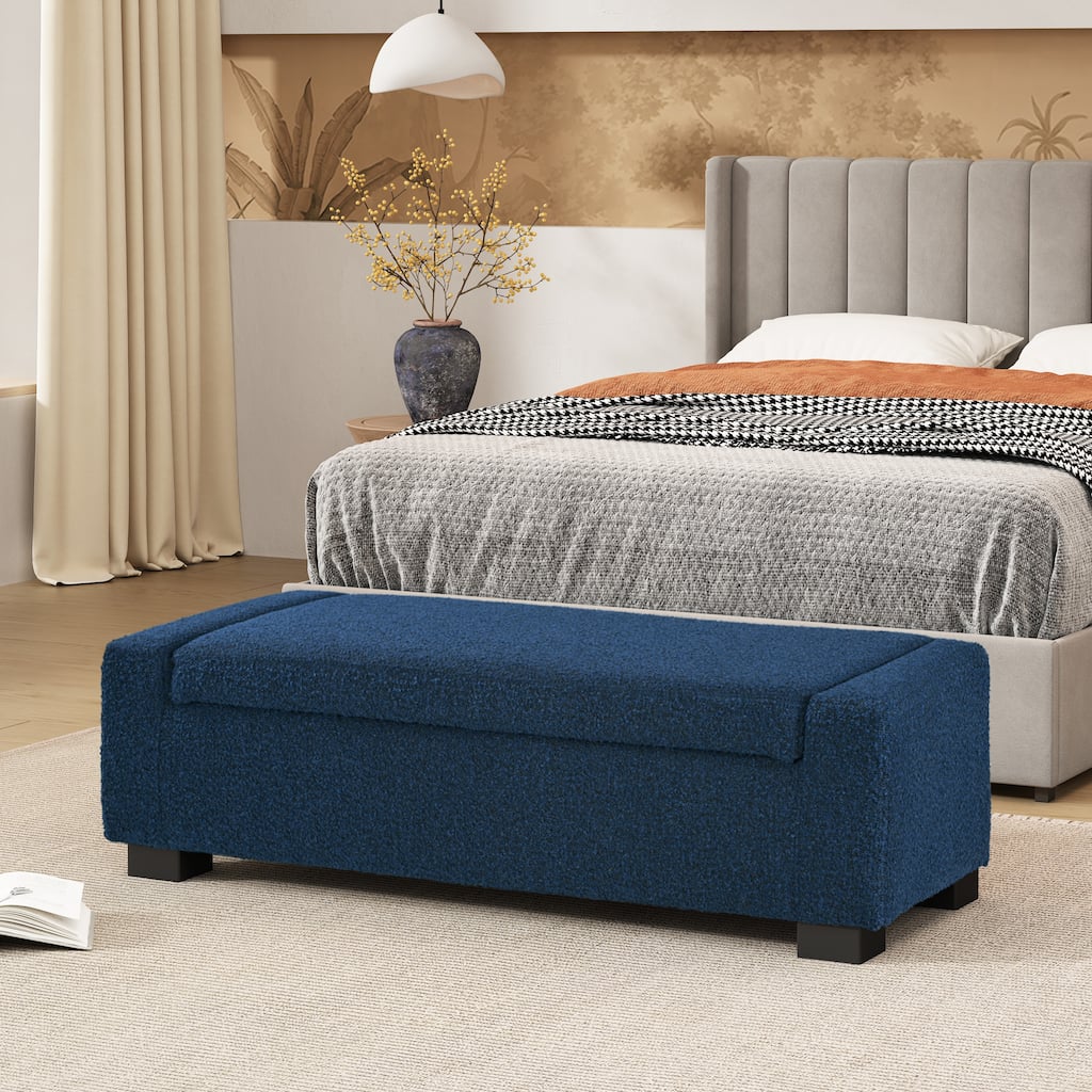 Textured Fabric Storage Bench with Hidden Storage, Multi-Functional Rectangular Storage Ottoman, Footrest with Hinged Lid