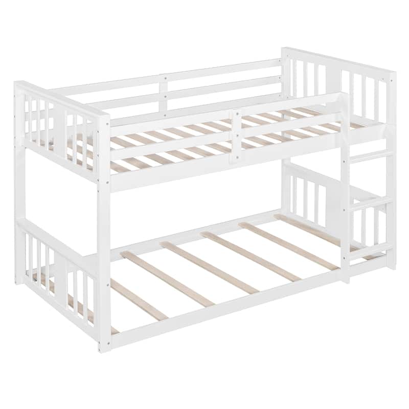 Twin Over Twin Bunk Bed with Ladder and Solid Pine Frame