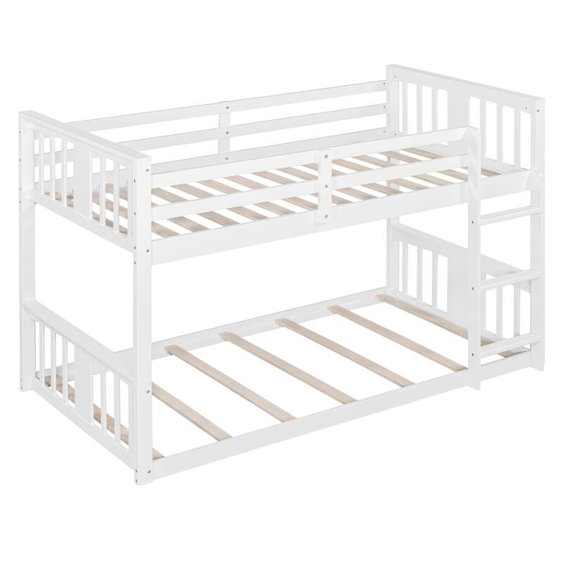 White Twin Over Twin Bunk Bed with Ladder, Space-Saving Design