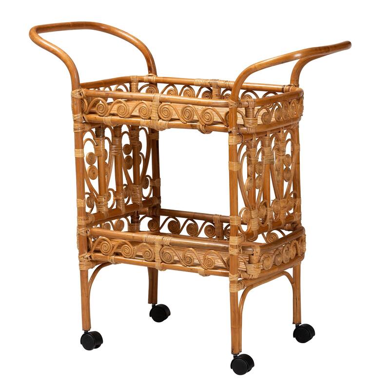 Diwata Modern Bohemian Natural Brown Rattan Kitchen Cart - Kitchen Cart