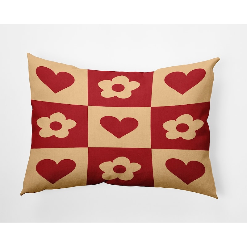 Heart And Flowers Grid Valentines Day Decorative Throw Pillow - 14" x 20" - Buddah