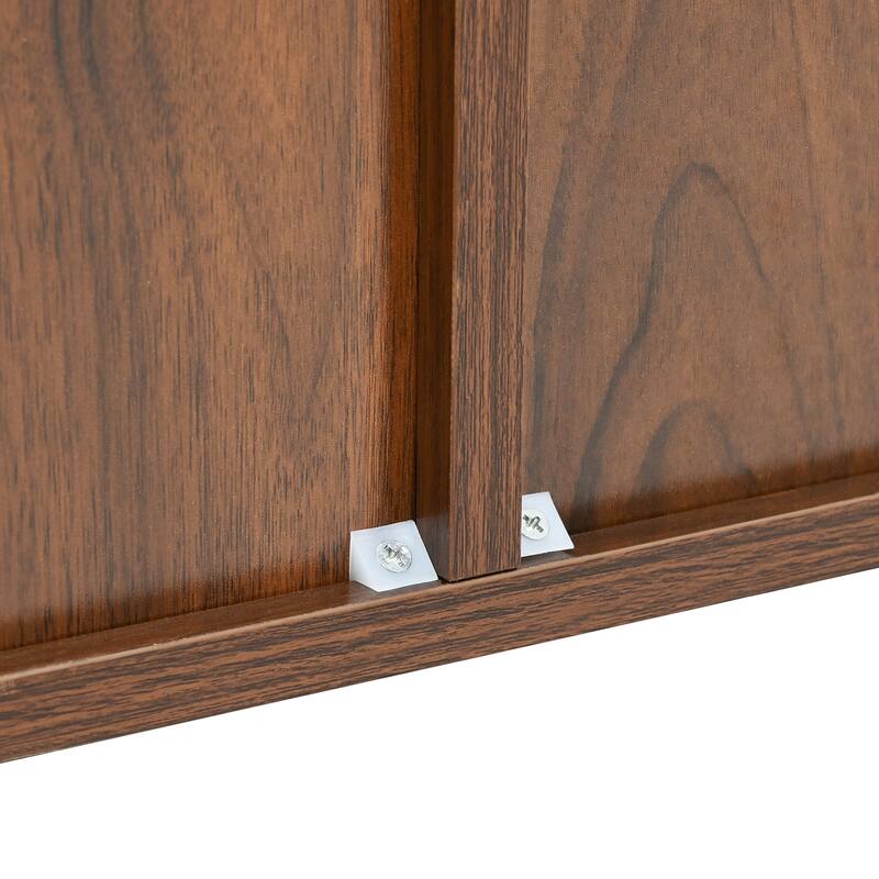 Sideboard with 4 Wave Relief Doors, Multifunctional Solid Wood Storage Cabinet, Accent Cabinet with Shelf & Iron Legs