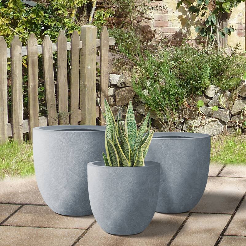 Durx-litecrete Lightweight Concrete Modern Seamless Round Cement Color Planter-Set of 3: 9.8x9.8x9,13.8x13.8x11.8,17.7x17.7x17i