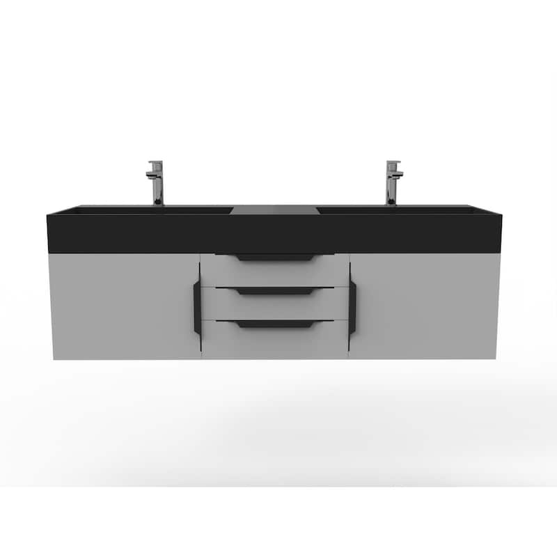Amazon 60" Wall Mounted Bathroom Vanity Set w/ Black Top - Grey - Matte