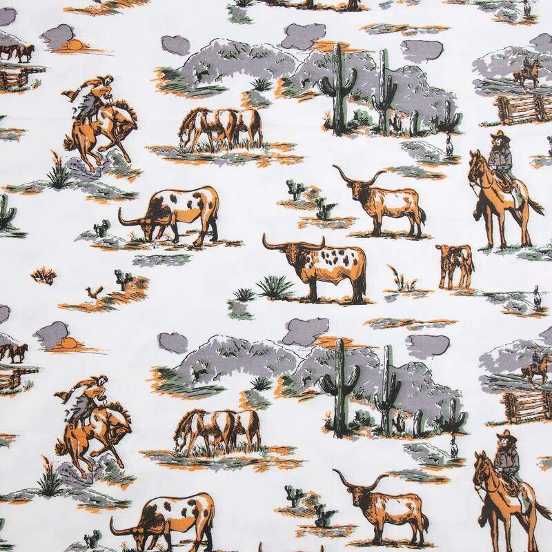 Paseo Road Ranch Life 200TC Cotton Western Rustic Cowboy Animal Toile 4 Piece Sheet Set