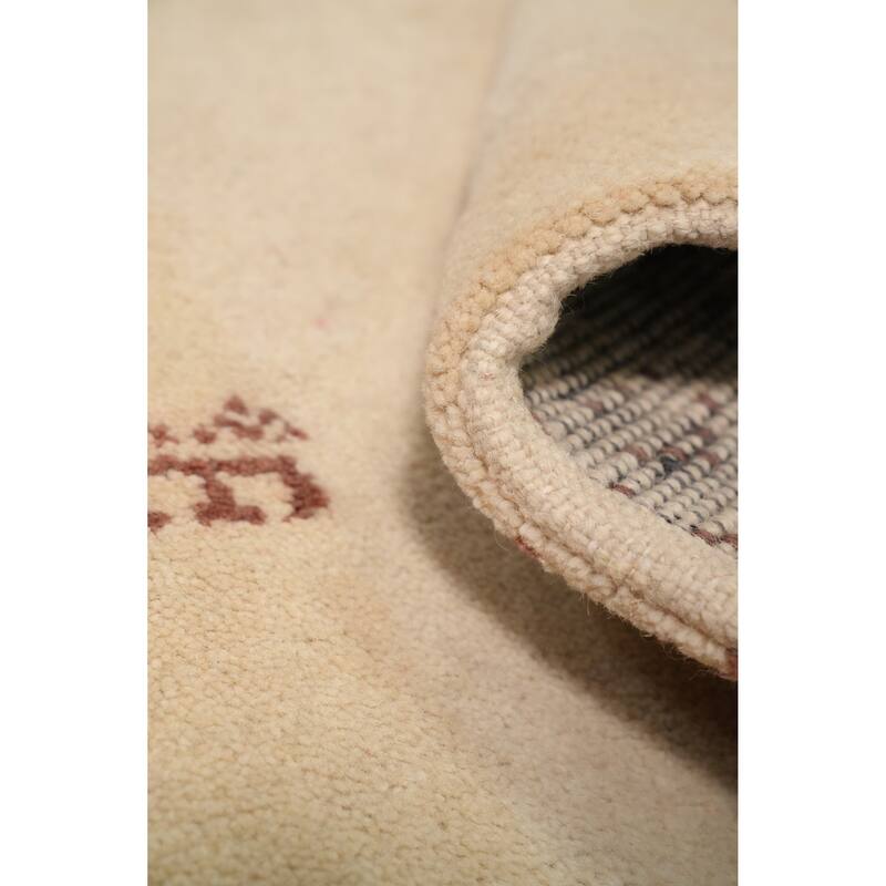 Hand Knotted Oriental 100% Wool Carpet Modern Geometric Beige & Ivories Gabbeh Area Rug - 3' 11'' X 2' 1''