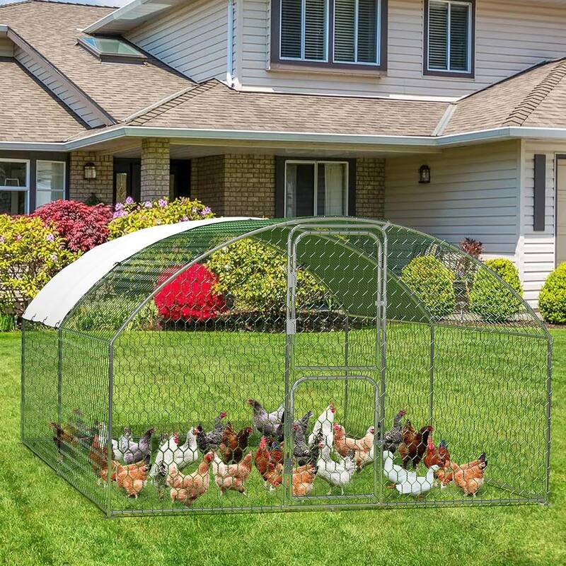 Chicken Coop, Walk-in Poultry Run Pen with Waterproof Anti-UV Cover for Backyard, Farm - 9.8'L x 13.1'W x 6.5'H