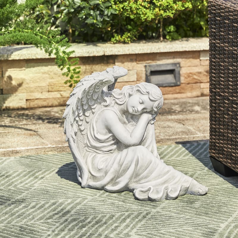 Glitzhome MGO Angel Garden Statue with a Birdbath Sleeping Angel Sculpture