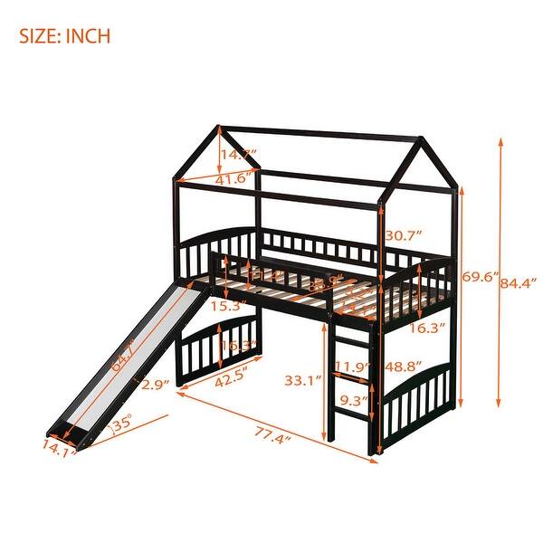 Solid Pine Twin Size Loft Bed with Slide & Ladder & Guardrail