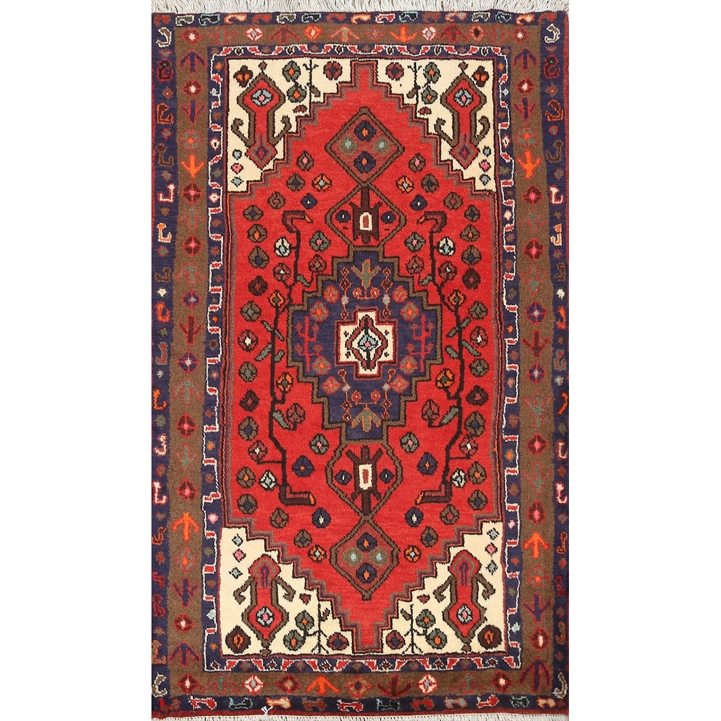 Geometric Hamedan Persian Area Rug Wool Hand-knotted Office Carpet - 3'2" x 5'2"