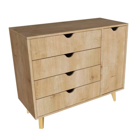 HomeRoots 35" Natural Solid Wood Four Drawer Combo Dresser