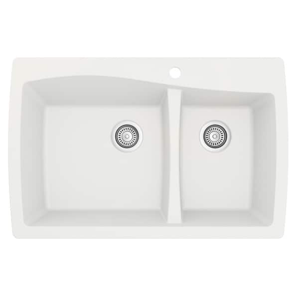 slide 19 of 52, Karran Drop-In Quartz 60/40 Double Bowl Kitchen Sink White