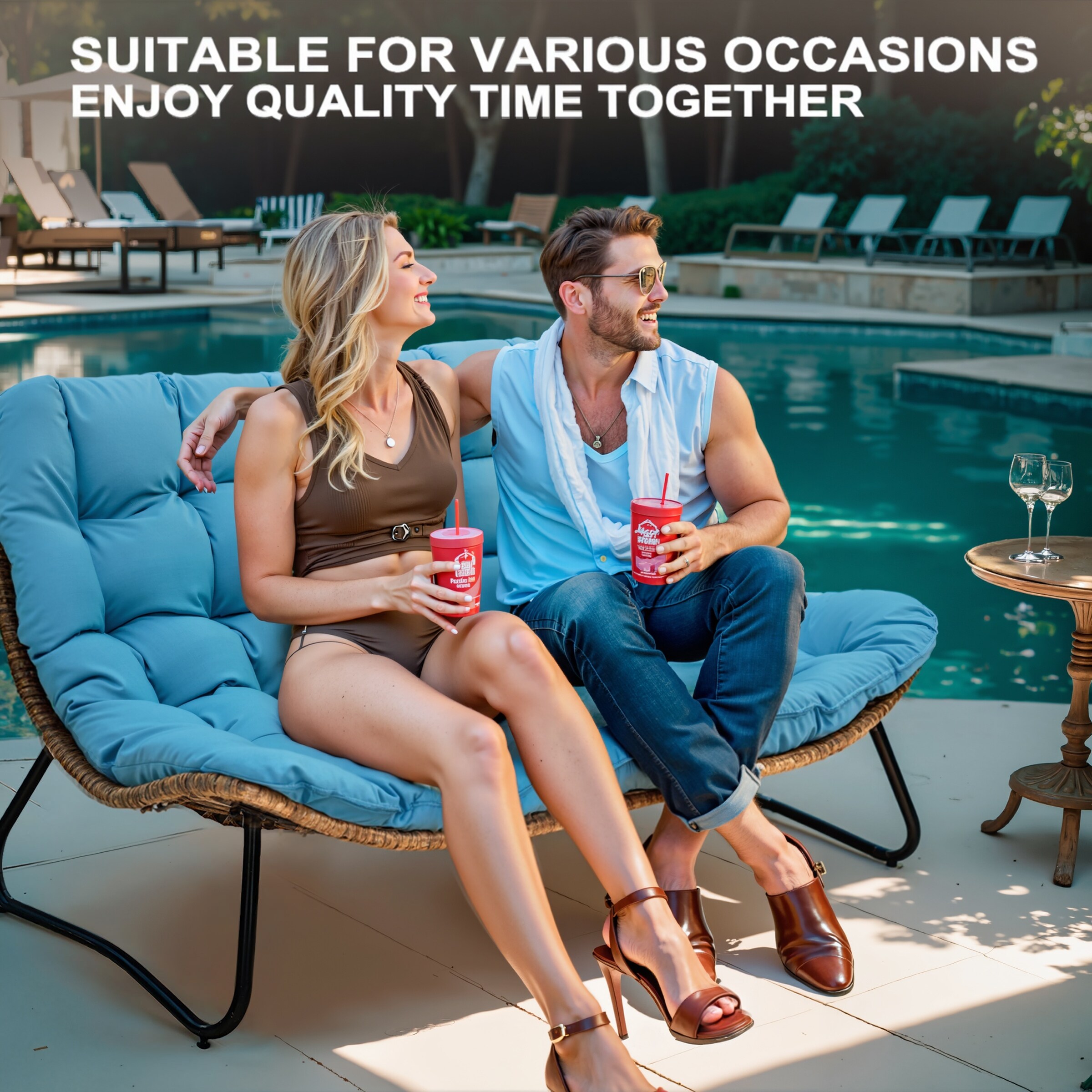 Double Papasan Chair Loveseat with Cushion All weather PE Rattan and Metal Frame for Indoor Outdoor On Sale Bed Bath Beyond 40519621