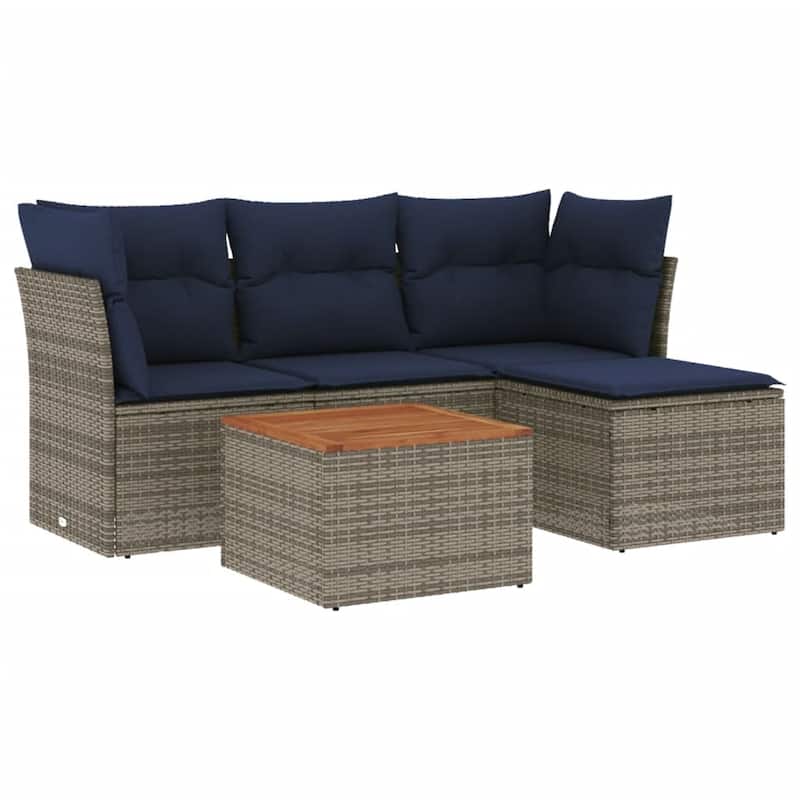 vidaXL Patio Sofa Set with Cushions Outdoor Furniture 5 Piece Poly Rattan - 24.4" x 24.4" x 27.2"