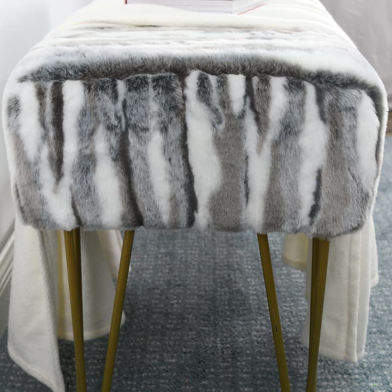 Home Soft Things Multi Jacquard Fauxfur Rectangle Ottoman