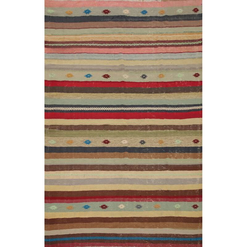 Hand Woven Oriental 100% Wool Carpet Southwestern Tribal Multi-Colored Kilim Area Rug - 8' 0'' X 5' 5''