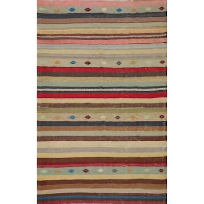 Hand Woven Oriental 100% Wool Carpet Southwestern Tribal Multi-Colored Kilim Area Rug - 8' 0'' X 5' 5''