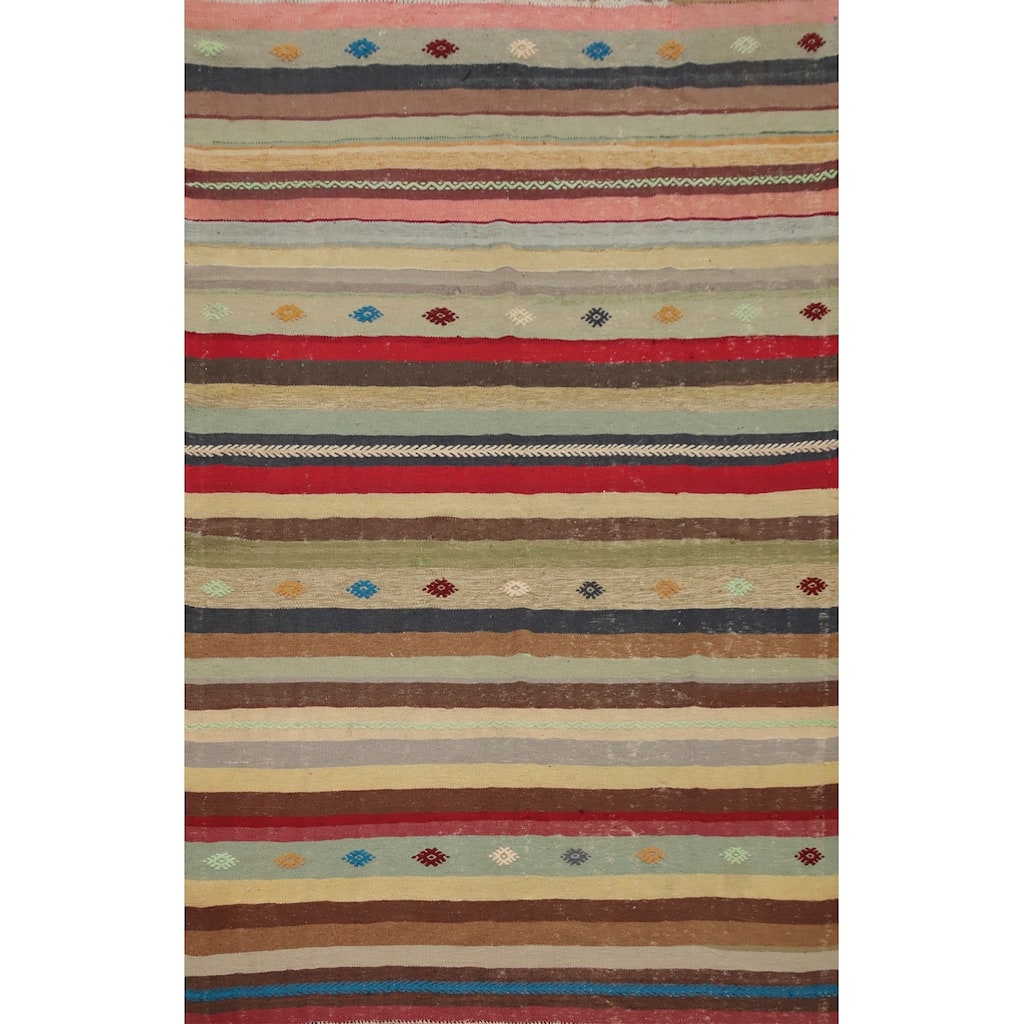 Hand Woven Oriental 100% Wool Carpet Southwestern Tribal Multi-Colored Kilim Area Rug - 8' 0'' X 5' 5''