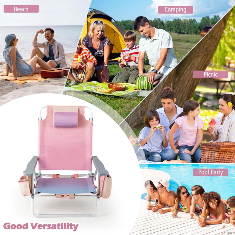 2-Pack Folding Backpack Beach Chair 5-Position Outdoor Reclining - See Details
