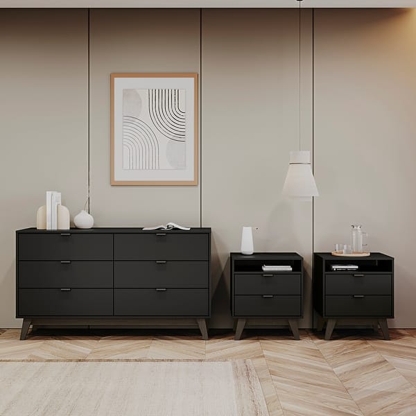 Kappesberg New Hanford 3-Piece Bedroom Set, 6-Drawer Dresser and Two 2-Drawer Nightstand