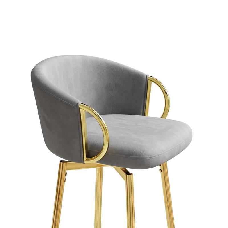 Velvet Bar Chair Set of 2, 360° Swivel Bar Chairs with Metal Legs, Upholstered Counter Height Bar Chairs w/Anti Slip Pads