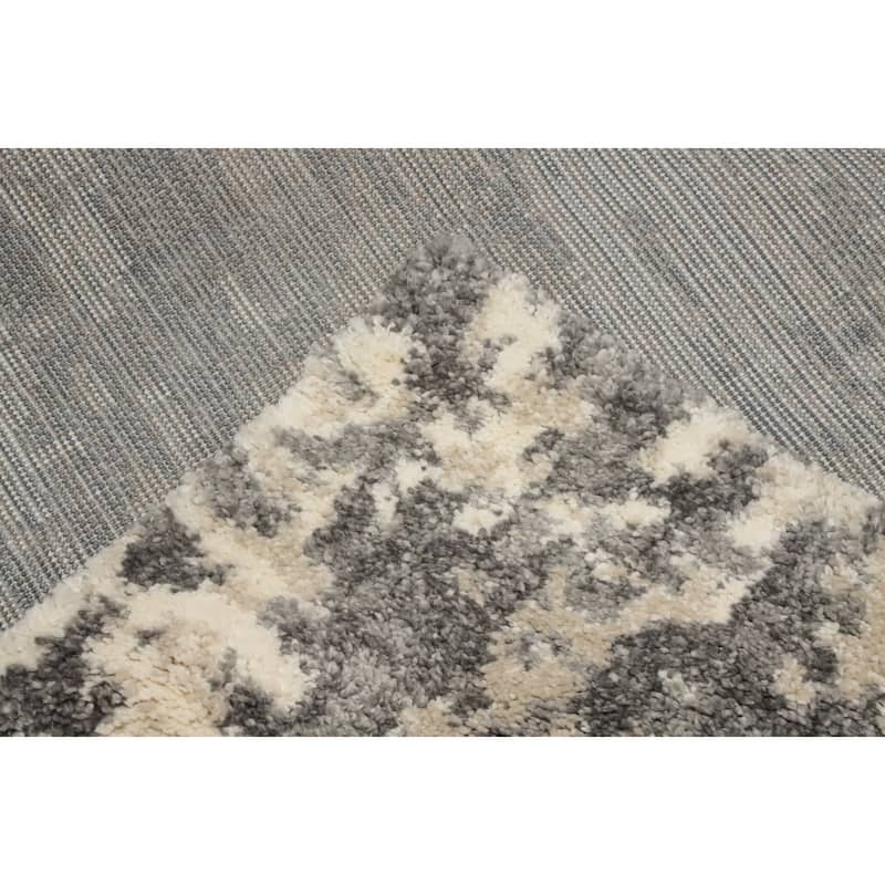 Machine Made Oriental Polyester Carpet Tribal All-Over Beige & Ivories Shaggy Area Rug - 10' 0'' X 7' 10''