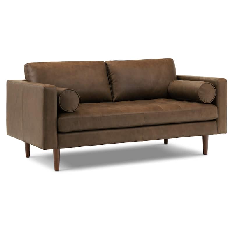 Poly & Bark Napa 72" Apartment Sofa - Full Grain Genuine Italian Leather - Cocoa Brown