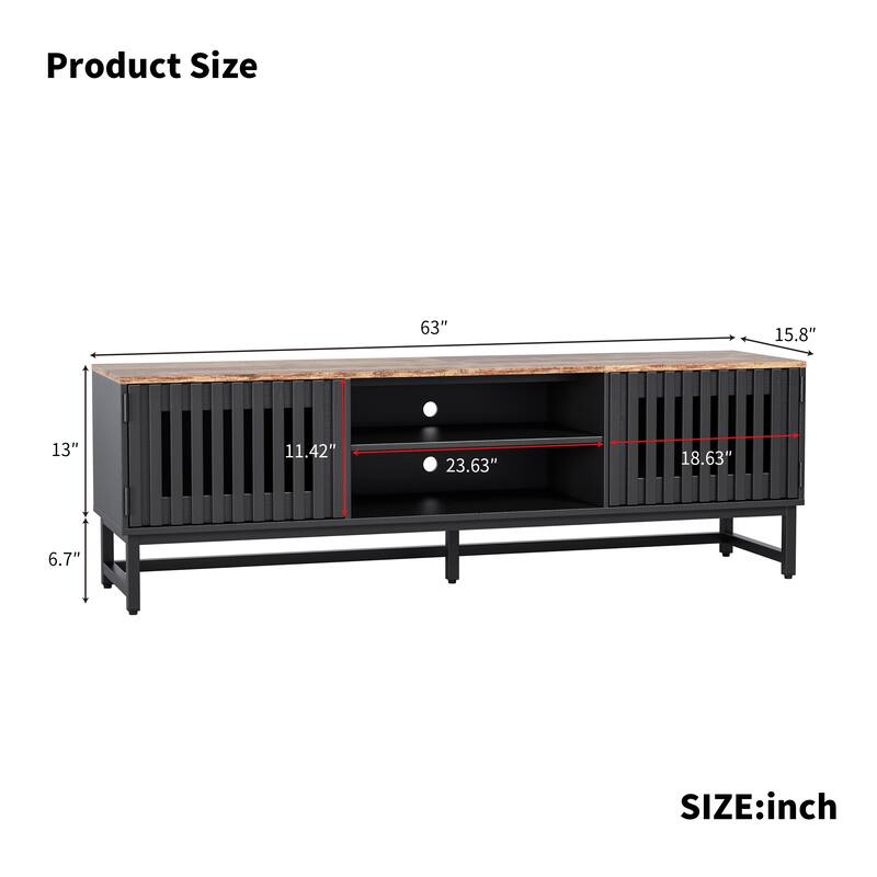 63 Inch Modern TV Stand for TVs up to 60" Entertainment Center with Slatted Grille Doors, Ample Storage