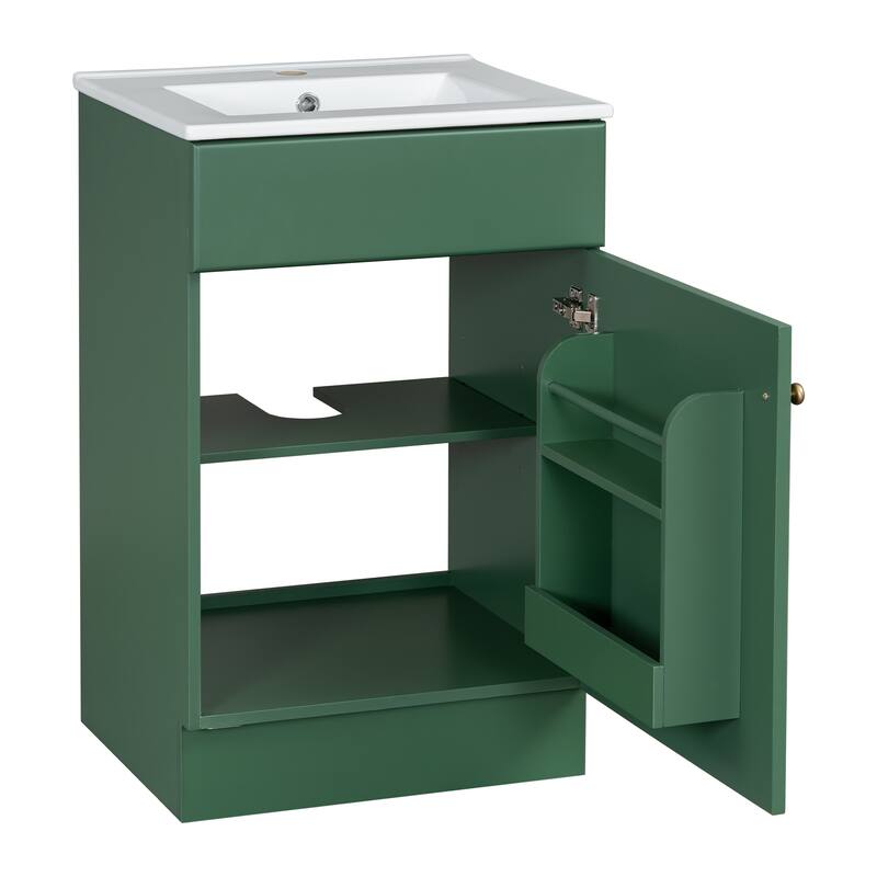 Green 20" Bathroom Vanity Cabinet with Sink, Soft Closing Door, Storage Shelf, and Adjustable Interior Shelf