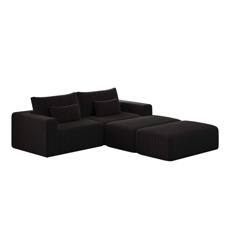 102" Corduroy Cloud Sofa Oversized Modular Sleeper Sofa for Livingroom Plush Sectional Loveseat with 2 Removable Footstool