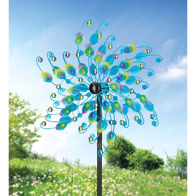 24 Rotating Wind Spinner - Jeweled Peacock - 24"x9.5"x72"