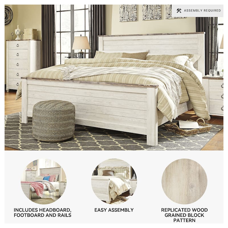 Willowton California King Panel Bed - Whitewash - Width: 81.00"Depth: 87.00"Height: 54.00"