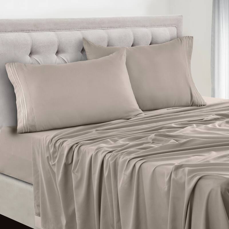 6 Piece Bed Sheet Set Deep Pocket Ultra Soft Microfiber Bedding Sheets - Twin - Taupe