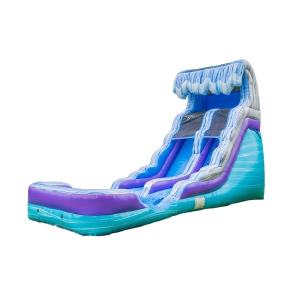 slide 2 of 8, HeroKiddo Ocean Wave 16' Commercial Grade Inflatable Water Slide with Attached Pool and Drainage for Kids and Adults with Blower