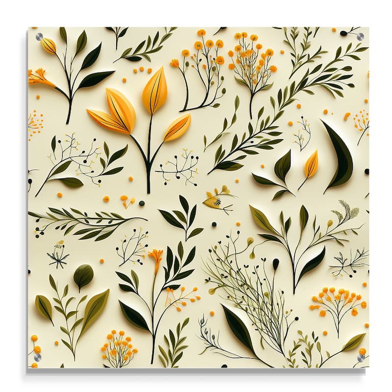 Designart "Yellow And Green Floral Simplicity" Floral Gloss Wall Decor - Traditional Acrylic Wall Art For Dinning Room
