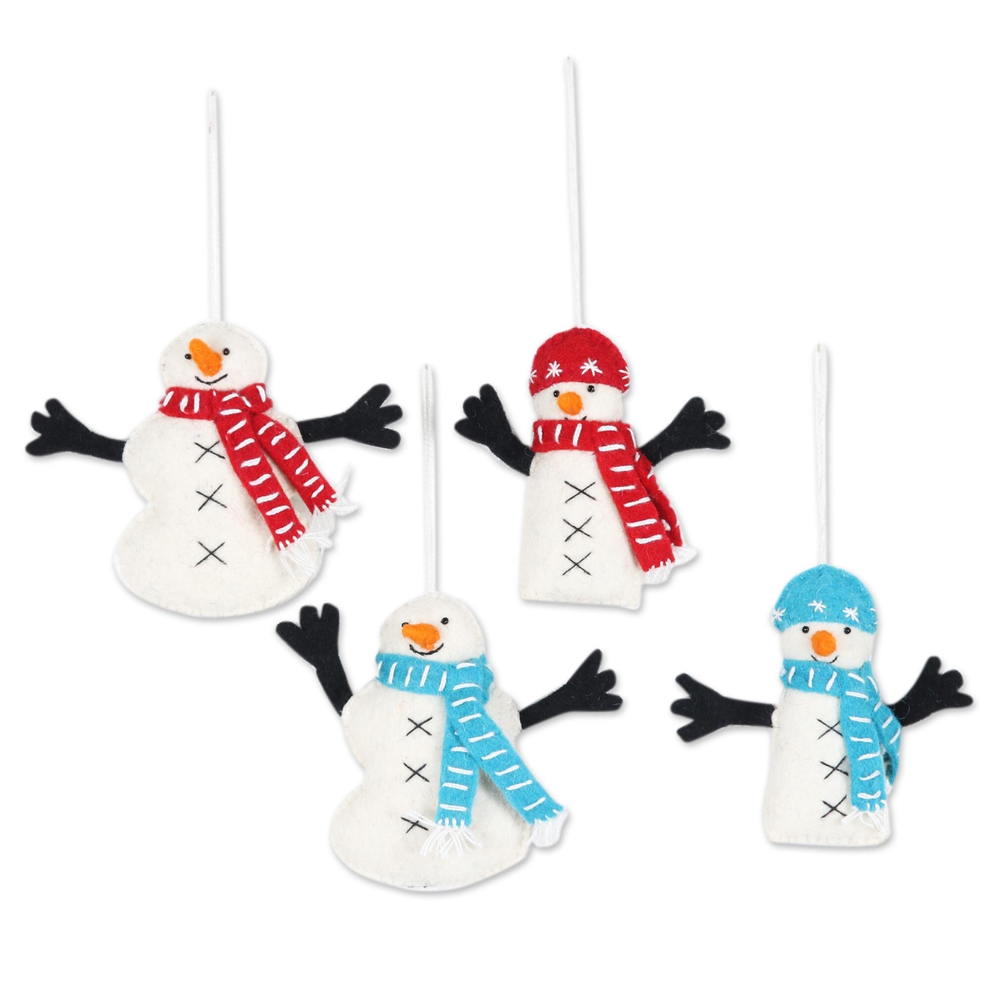 NOVICA Handmade Snowman Greetings Wool Ornaments (Set Of 4)