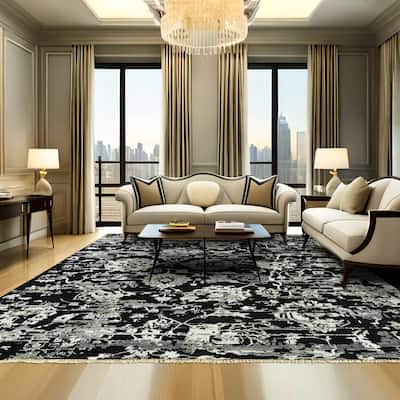 LoomBloom Black Transitional Turkish Oushak Wool Oriental Area Rug - 7' 11'' x 9' 10''