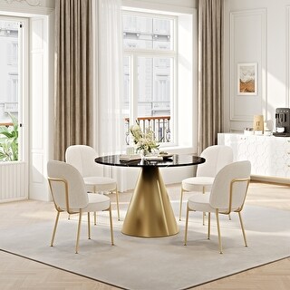 5 Piece Black Marble Table Fabric Chair Dining Set - Bed Bath & Beyond ...