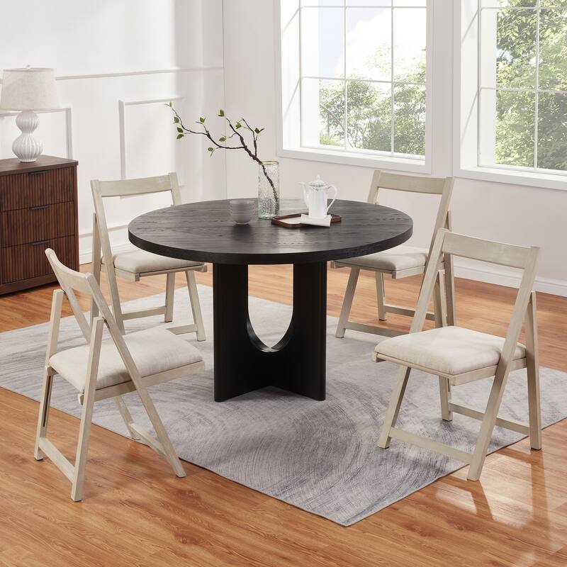 Contemporary 19" Wide Portable Folding Brushed Wooden Dining Chairs with Padded Cushion