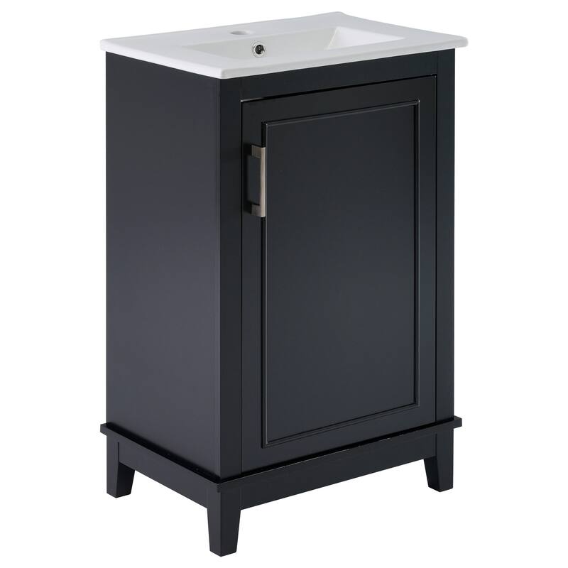 20 Inch Modern Small Bathroom Vanity Cabinet With Ceramic Basin,Ample Storage,1 Soft Close Doo
