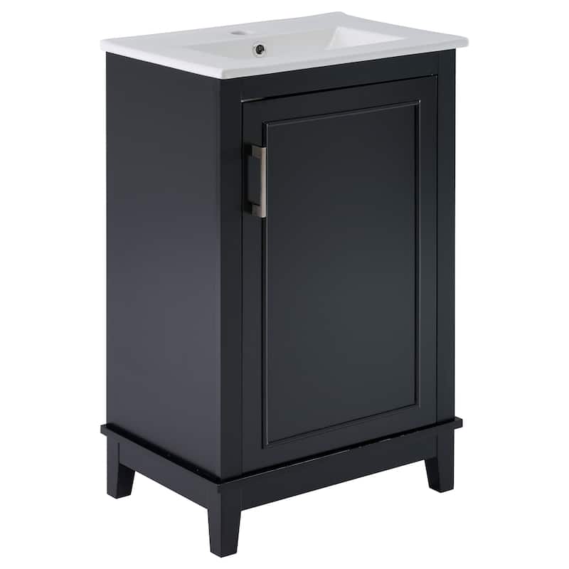 Bathroom Vanity with Sink, Small Bathroom Cabinet with Storage Racks, Single Basin Vanity Set with Soft-Close Door