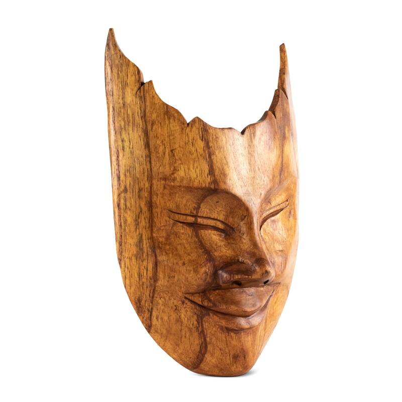 Wooden Hand Carved Abstract Mask Brown Wall Plaque Hanging Home Decor Accent Art Unique Sculpture Decoration Handmade