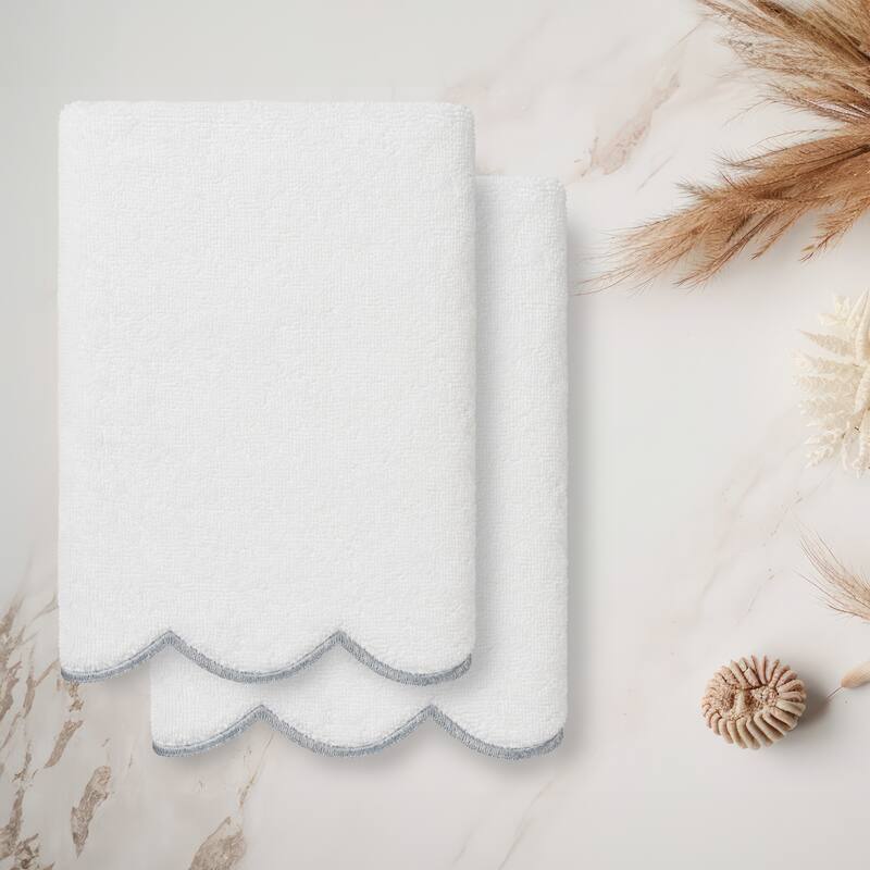 Authentic Hotel and Spa 100% Turkish Cotton ADORNIA Scallop 2PC Hand Towel Set - 2 Hand Towels