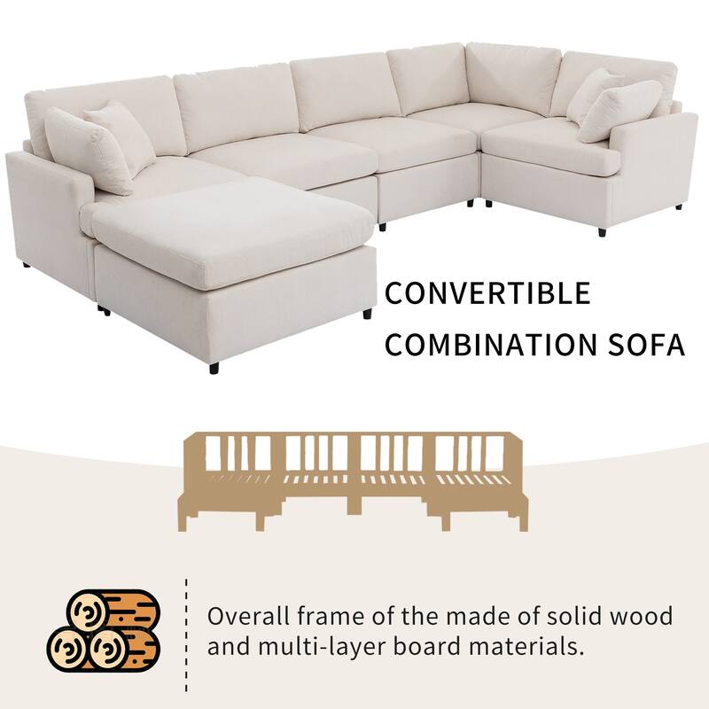 100.4'' Spacious U-Shaped 6 Seat Sectional Sofa with Removable Ottomans and Pillow, for Living Room, Easy-Clean Cushions