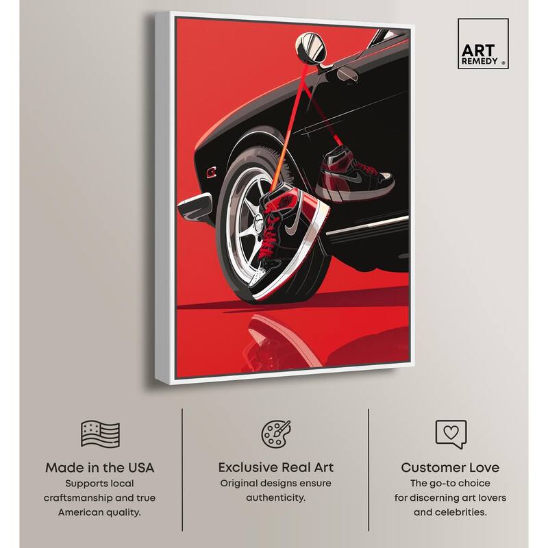 Red Bold Sneaker and Car Canvas by Art Remedy