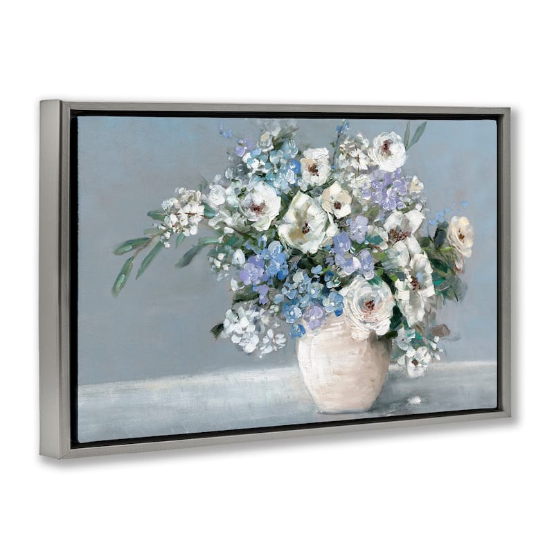 Stupell Elegant Blooms on Blue Framed Floater Canvas Wall Art Design By Sally Swatland