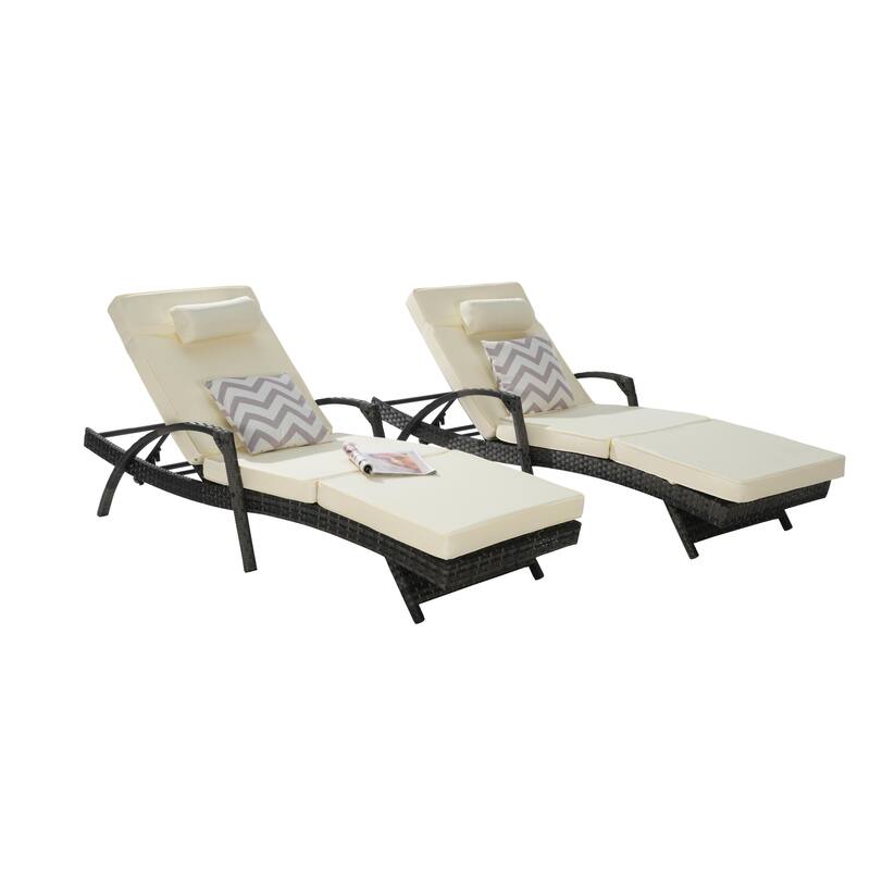 Wicker Curved Lounge Chair Set of 2, Outdoor Reclining Chairs with Cushions & 5 Adjustable Reclining Angles