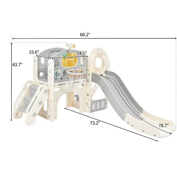 dimension image slide 1 of 4, Kids Slide Playset Structure 7 in 1 with Slide and Basketball Hoop